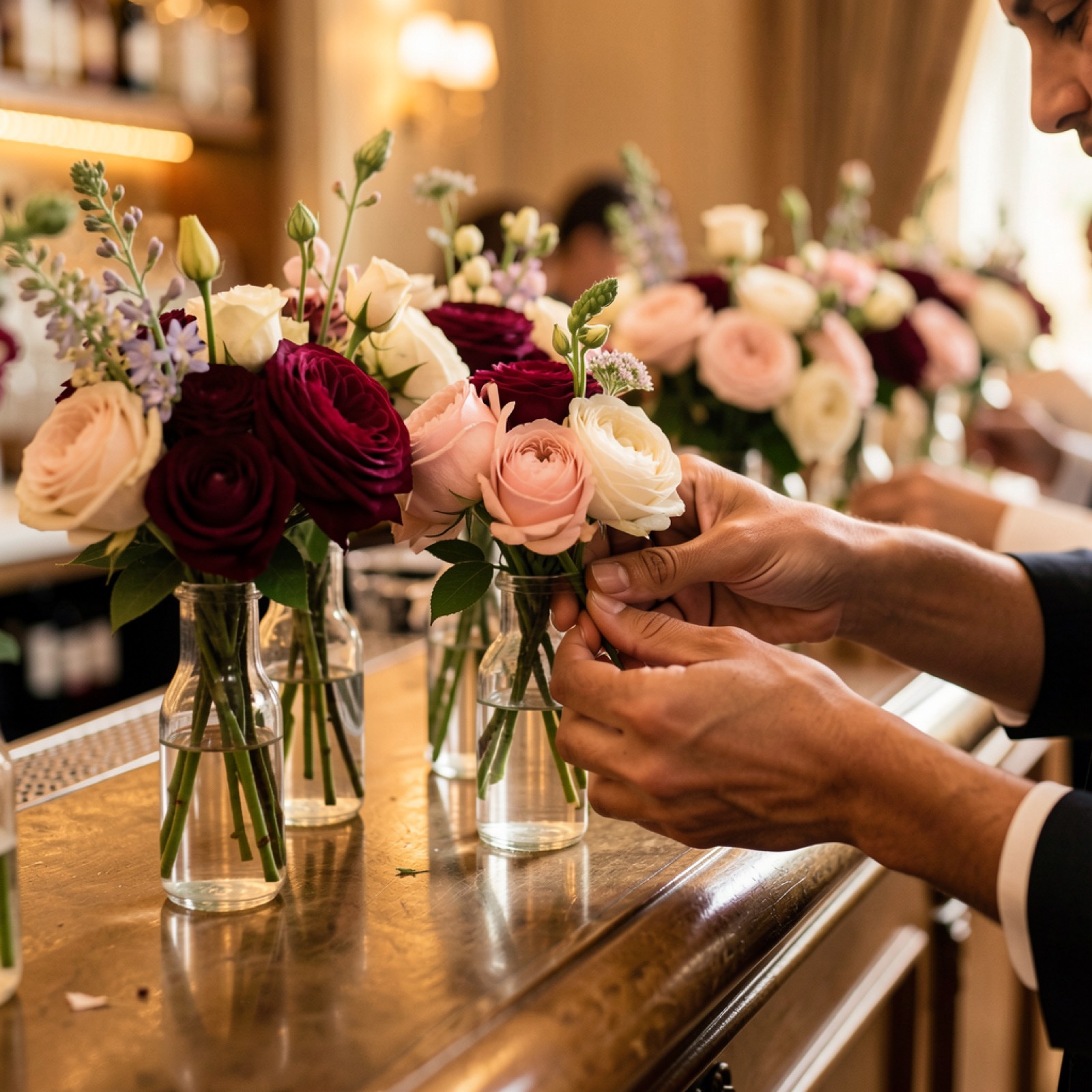 Close-up of the Bloom Bar florals