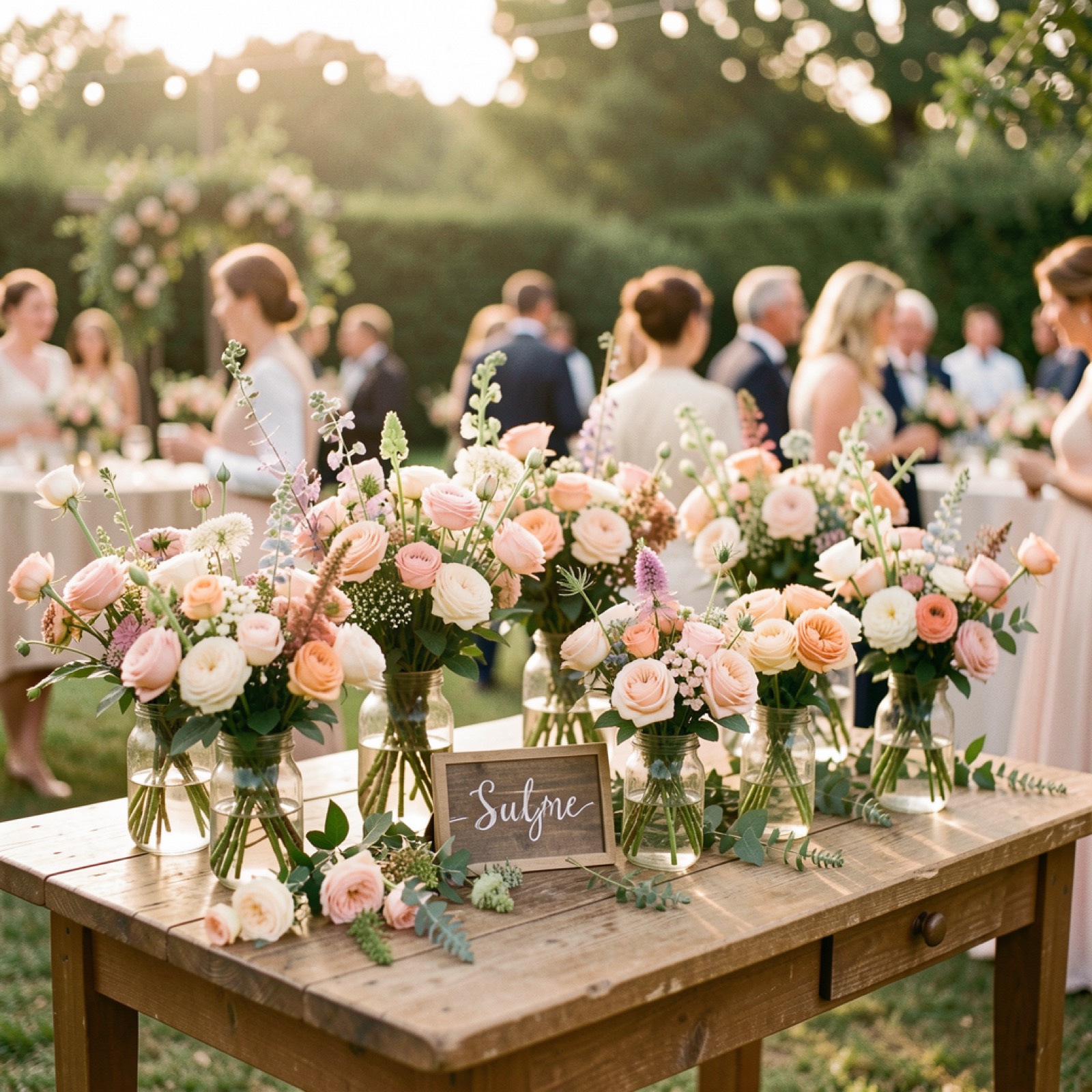 Bloom Bar floral arrangement station at a wedding